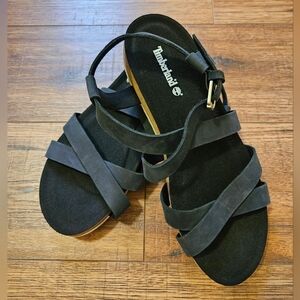 Like New Timberland Black Leather Strappy Sandals Womens Size 11